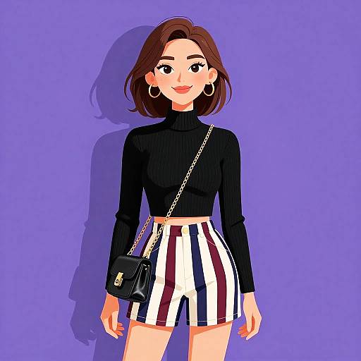 Chic Woman in Striped High-Waisted Shorts