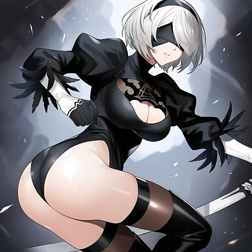 Illustration of 2b (nier:automata), nier (series) in the style of Toriniku senshi chikinman