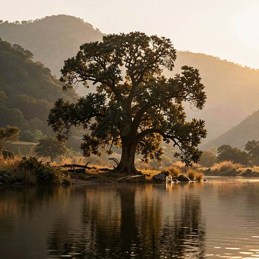 Ancient Oak Tree in Mountain Valley