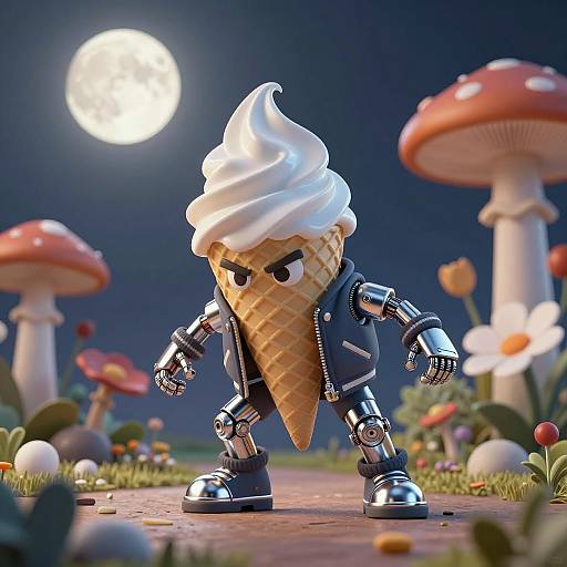 Anthropomorphic Ice Cream Explorer in Garden