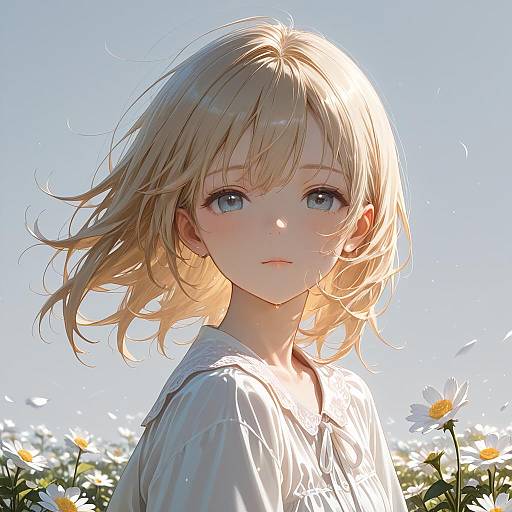 Blonde Girl with Galaxy Flowers