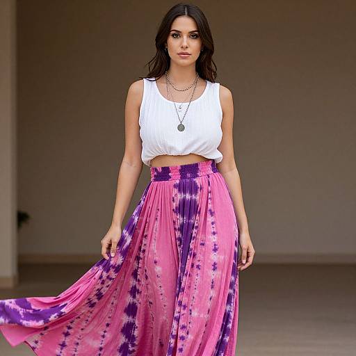 Bohemian Woman in Vibrant Tie-Dye Skirt