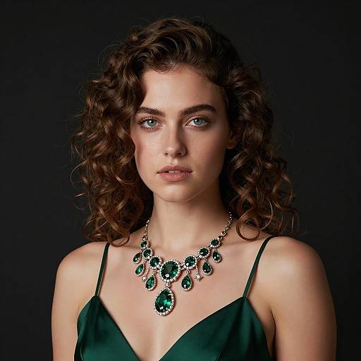Elegant Woman with Green Gemstone Necklace