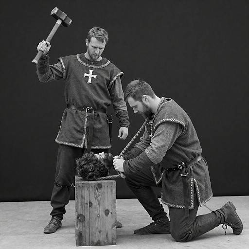 Black-and-White Medieval Execution with Hammer
