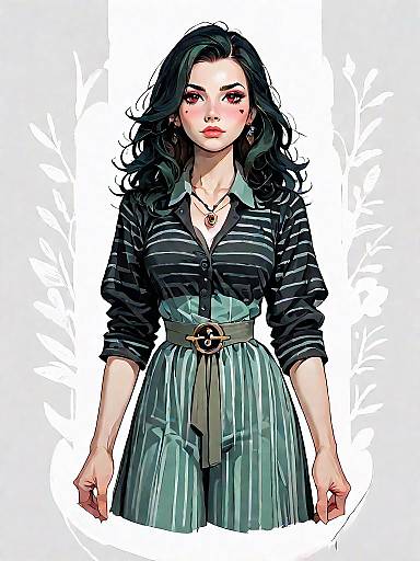 Chic Woman in Olive-Green Shirtdress