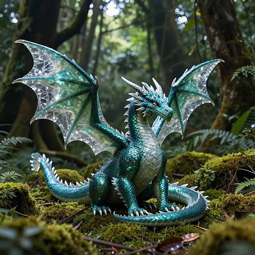 Icy Teal Dragon in Dark Forest
