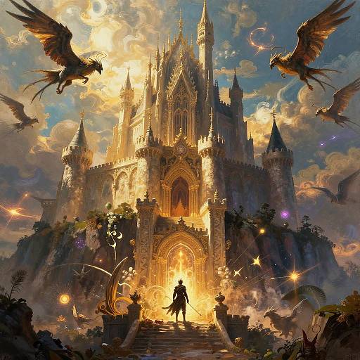 Epic Fantasy Castle with Mythical Creatures