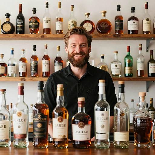 Smiling Bartender Behind Liquor Bar