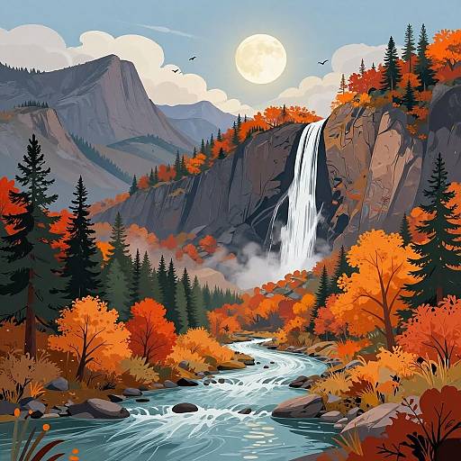 Majestic Autumn Mountain Waterfall