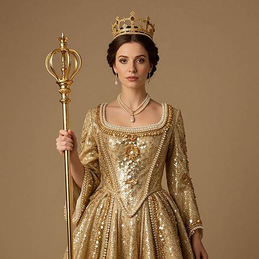 Regal Woman in Golden Gown