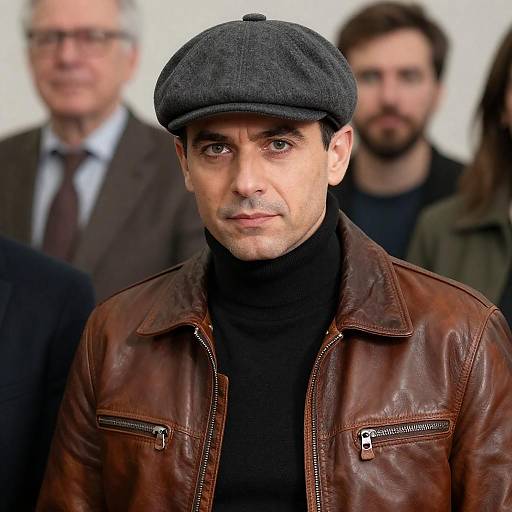 Man in Gray Flat Cap and Brown Leather Jacket