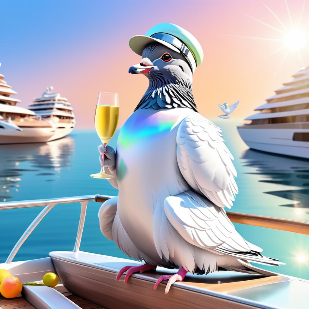 Yoga Pigeon on a Boat with Champagne