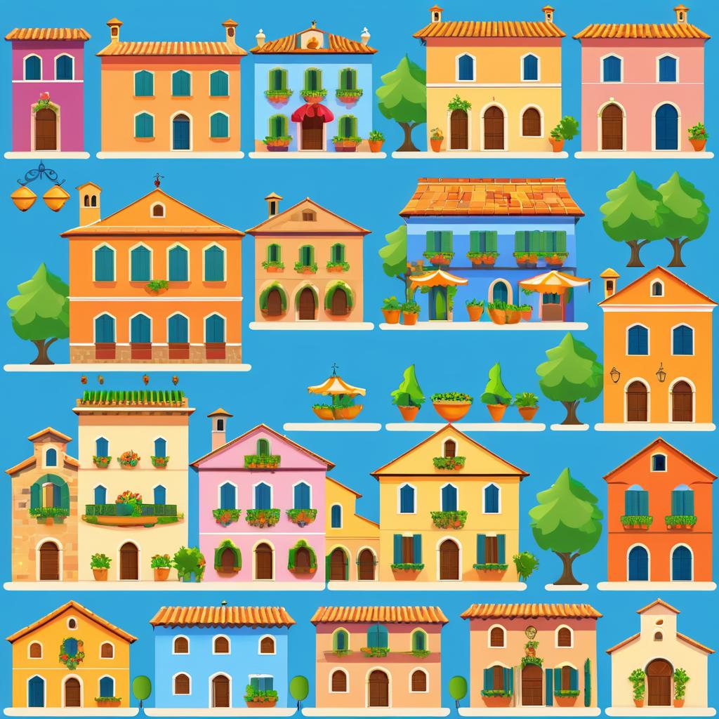 Charming Italian Village Sprite Sheet Design