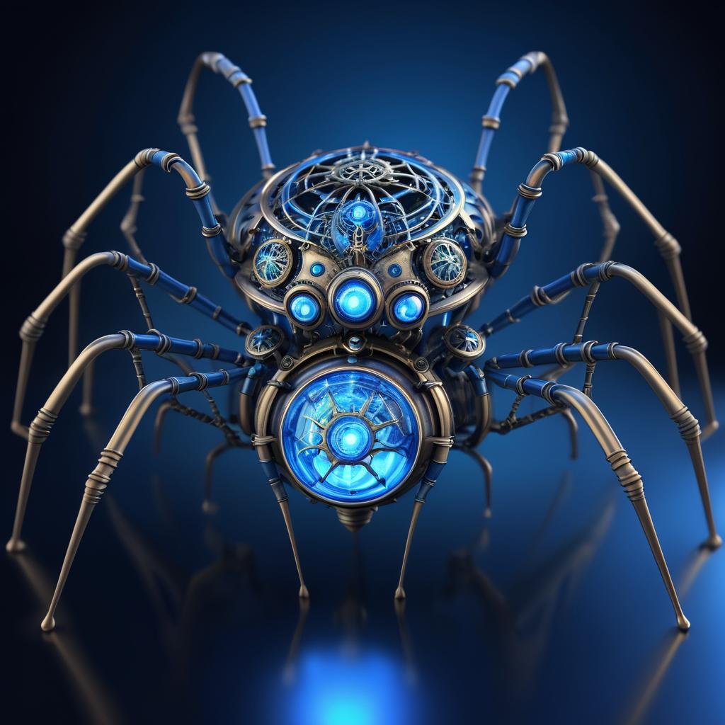 Surreal Steampunk Spider with Glowing Details