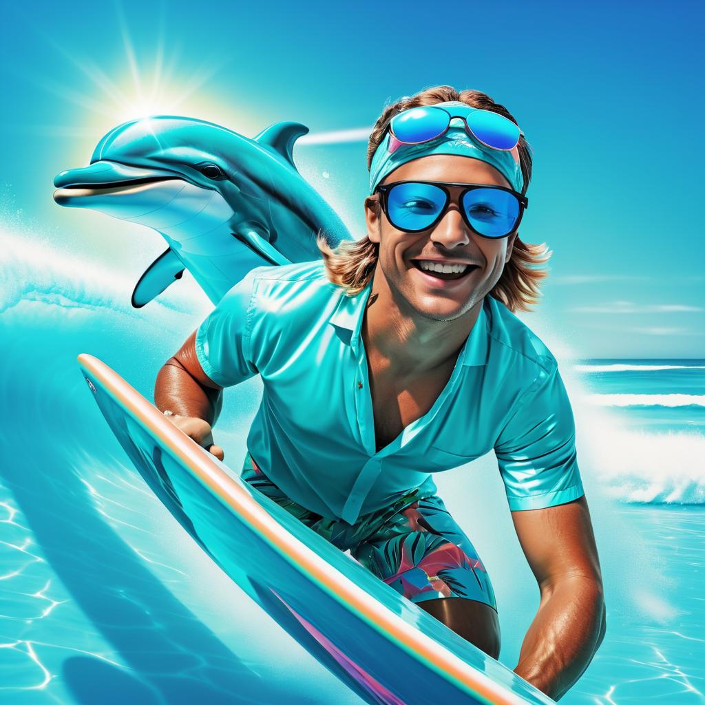 Playful Dolphin Surfer in Turquoise Waters