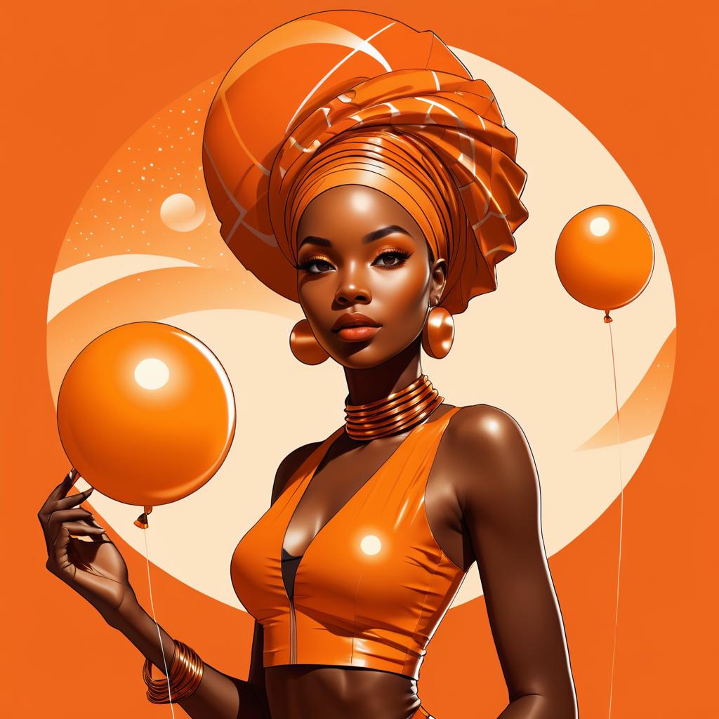 Vibrant Afrofuturism Woman with Balloons