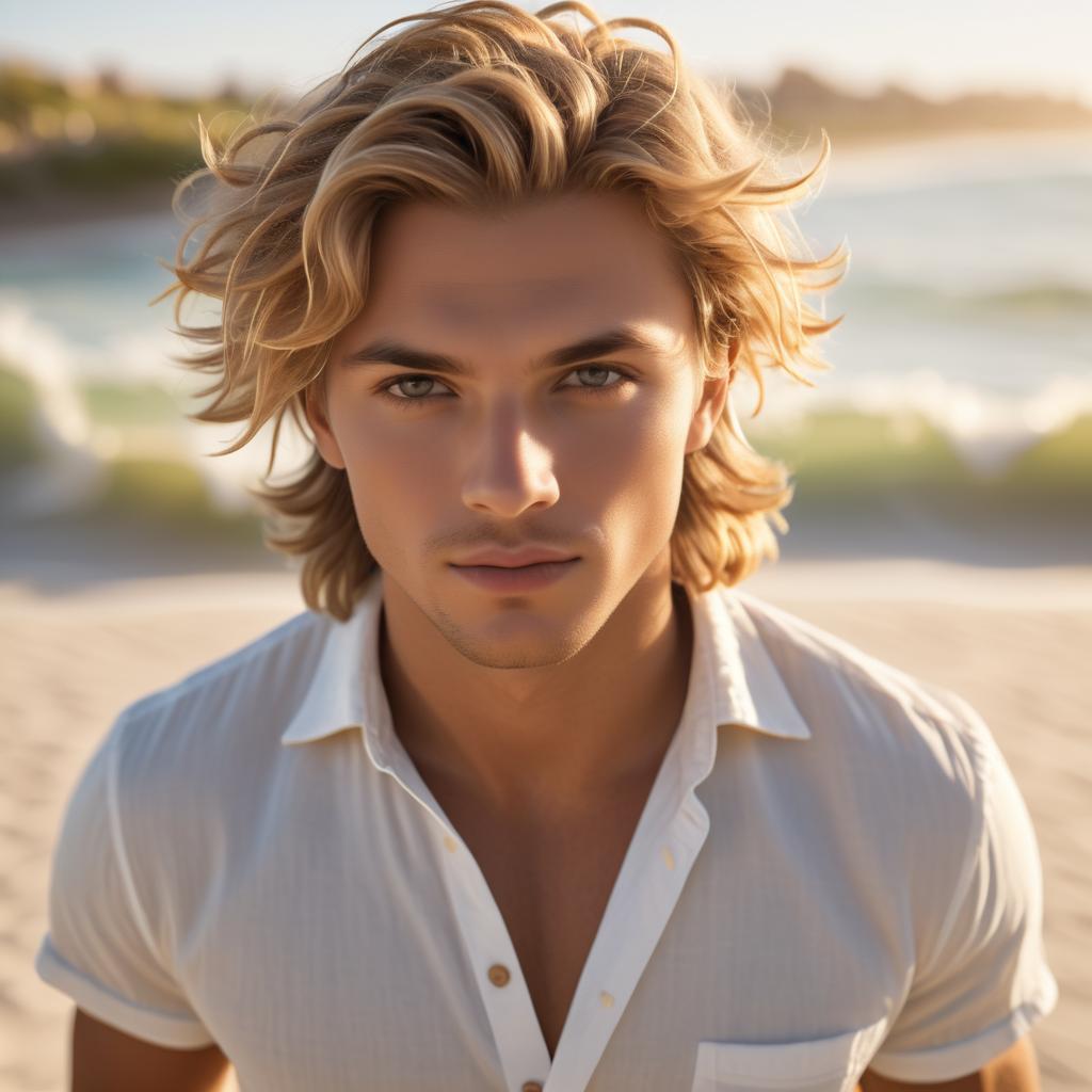 Charming Young Man Portrait at the Beach