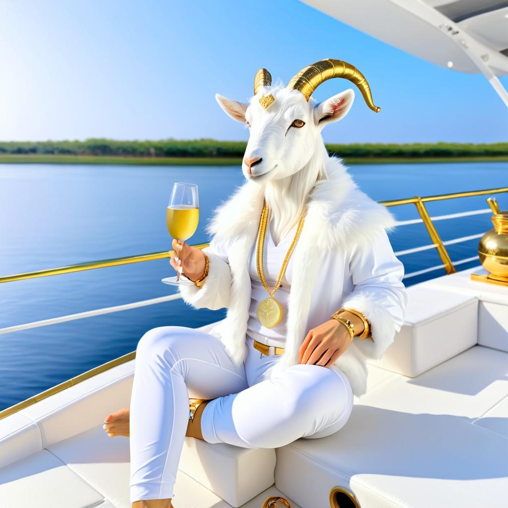 Serene Goat Doing Yoga on a Boat