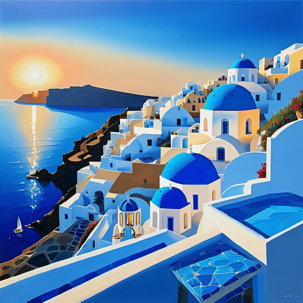 Tranquil Santorini Sunset Painting