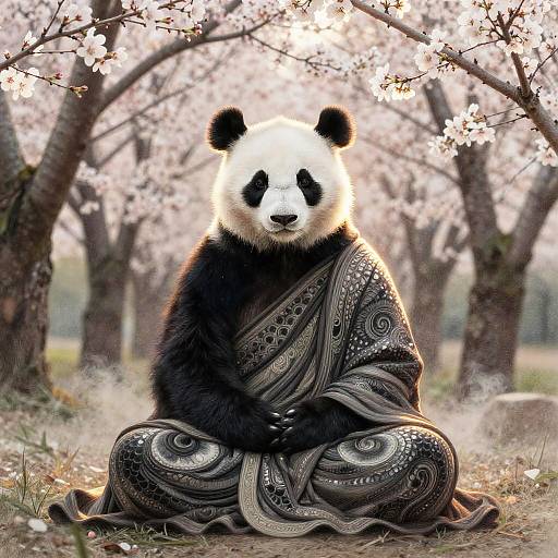 Serene Panda Monkess in Cherry Blossoms
