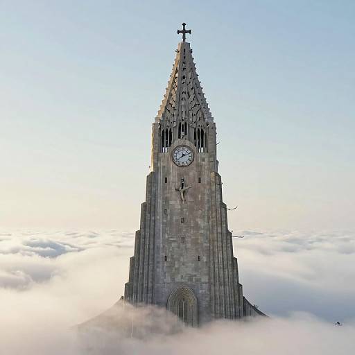 Clock Tower Emerging from Clouds
