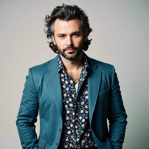 Confident man in vintage-style jacket and floral shirt