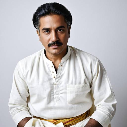 South Indian Man in Classic White Kurta and Dhoti