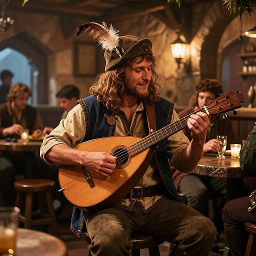 Halfling Bard Playing Lute in Tavern