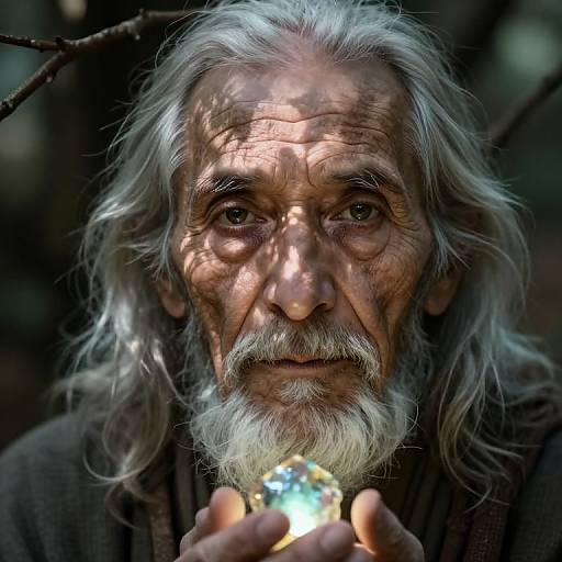 Elderly Mystic with Glowing Gemstone