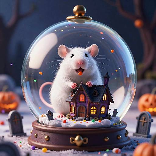 Happy Rat in Halloween Snow Globe