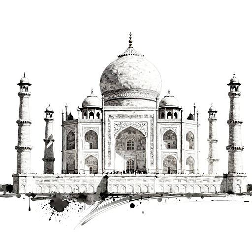 Dynamic Black-and-White Taj Mahal Sketch