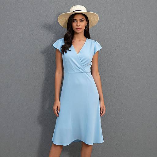 Woman in Sky Blue Western Dress