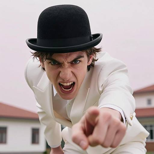 Intense Expression Under Pink Sky