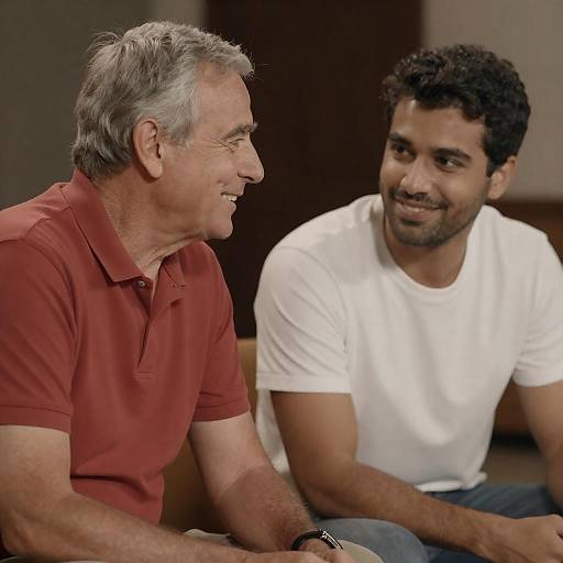 Warm Conversational Moment Between Two Men