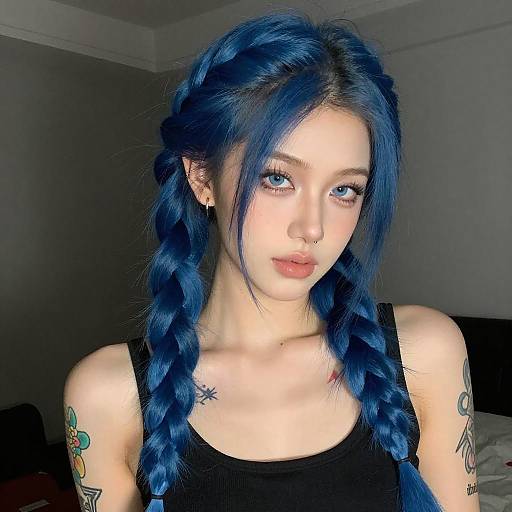 Modern Portrait of Blue-Haired Woman