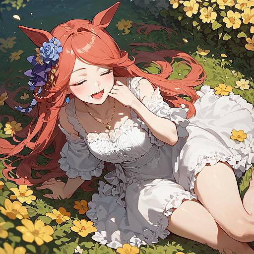 Golden Hour Floral Anime Girl