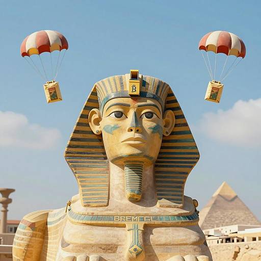 Cartoon Sphinx in Cryptocurrency Wonderland