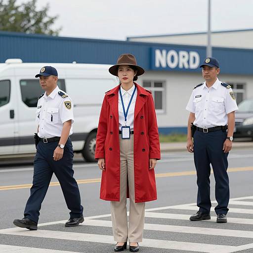 Urban Intersection Scene with Striking Fashion