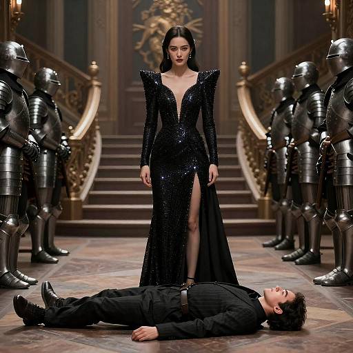 Dramatic Scene with Woman in Gown