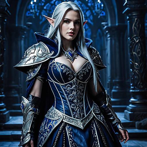 Elven Warrior in Ornate Blue Armor