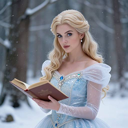 Golden-Haired Princess in Snowy Forest