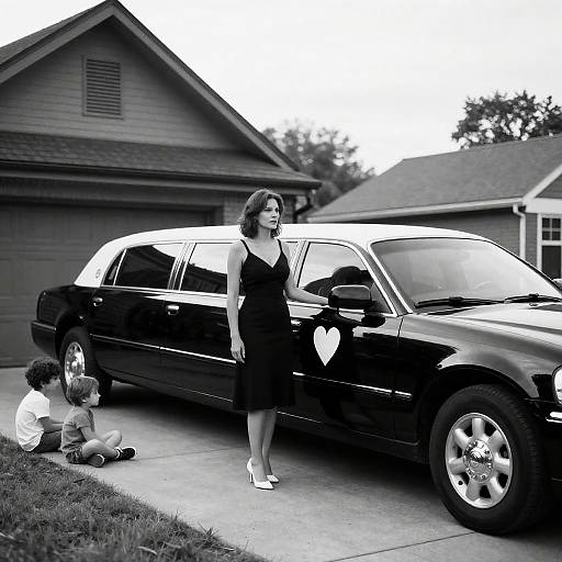 Elegant Woman with Limousine and Children
