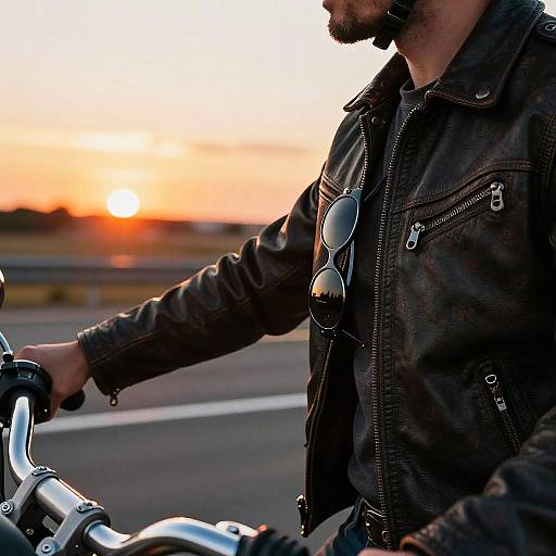 Sunglasses on Leather Jacket Motorcycle