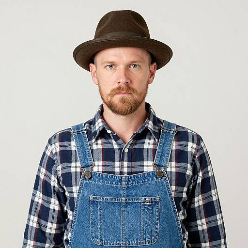 Rustic Man in Fedora and Overalls