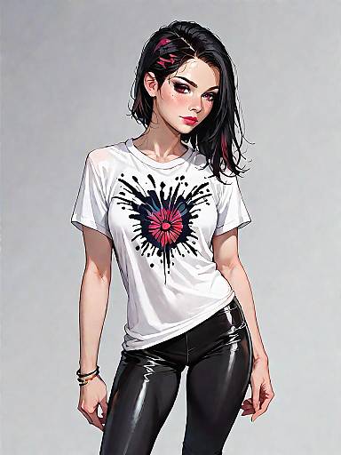 Woman in Casual White T-Shirt and Black Leggings