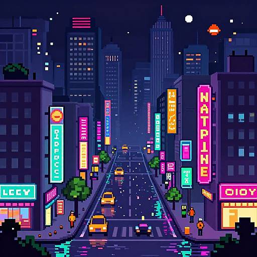Pixel Art Neon Cityscape at Night