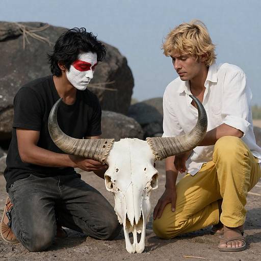 Two Men with White Buffalo Skull
