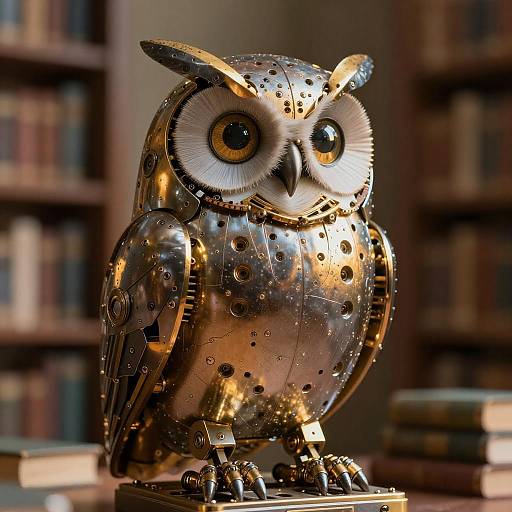 Mechanical Owl in Ancient Library