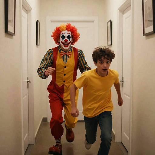 Clown Chase in a Narrow Hallway