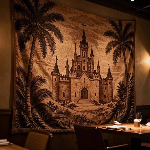 Intricate Restaurant Interior with Tapestry